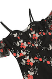 Off the Shoulder Blå 1950-talsklänning med broderi