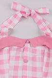 A Line Halter Neck Rosa Rutig Rosa 1950-tals Klänning