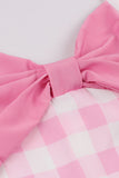 Retro Stilar A Line Halter Neck Rosa Rutig 1950-talsklänning