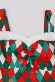 En linje Spaghetti Straps Röd Jul Vinatge Klänning