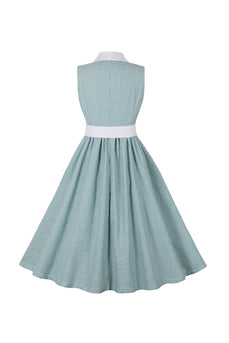 Grön Rutig Swing 1950-tals klänning med skärp