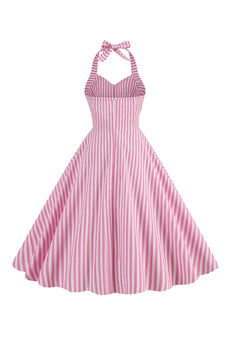 Rosa Stripes Halter Swing 1950-tals klänning