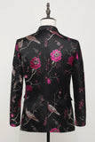 Svart Jacquard Satin Hached Lapel Blazer Herr