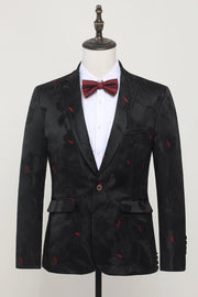 Skårad Lapel Enkelknäppt Svart Blazer Herr