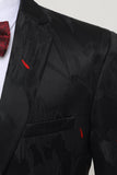 Skårad Lapel Enkelknäppt Svart Blazer Herr