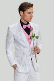 Vit Jacquard Satin 2-Delat Sjal Lapel Kostym Herr