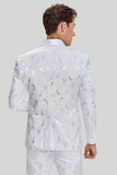 Vit Jacquard Satin 2-Delat Sjal Lapel Kostym Herr