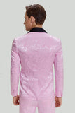 Rosa Jacquard Satin Sjal Lapel 3-Delat Kostym Herr