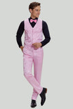 Rosa Jacquard Satin Sjal Lapel 3-Delat Kostym Herr