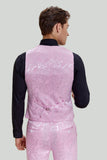 Rosa Jacquard Satin Sjal Lapel 3-Delat Kostym Herr