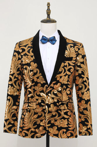 Blazer Slim Fit Solid One Button Business Gold Suit Jacket