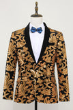 Blazer Slim Fit Solid One Button Business Gold Suit Jacket