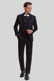 Herr Svart 3-Delat Jacquard Kostym Set