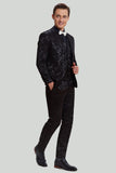 Herr Svart 3-Delat Jacquard Kostym Set
