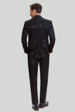 Herr Svart 3-Delat Jacquard Kostym Set