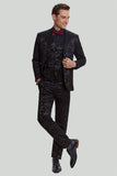 Herr Svart 3-Delat Jacquard Kostym Set