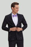 Mäns Svarta 2-Delat Jacquard Kostym Set