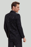 Mäns Svarta 2-Delat Jacquard Kostym Set