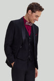 Svart 3-Delat Shawl Lapel Kostym Set