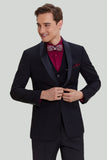 Svart 3-Delat Shawl Lapel Kostym Set