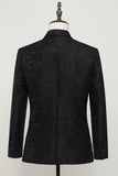 Svart Jacquard Satin Hached Lapel Blazer Herr