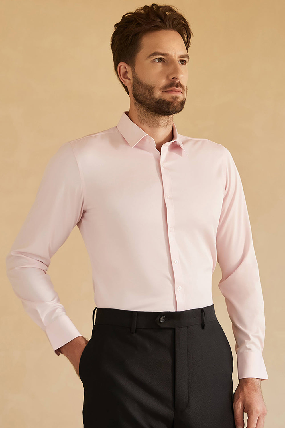 Långärmad rosa solid kostymskjorta