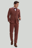 Tan Notched Lapel 3-Delat Enkelknäppt Kostym Set
