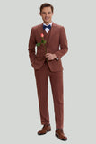 Tan Notched Lapel 3-Delat Enkelknäppt Kostym Set