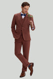 Tan Notched Lapel 3-Delat Enkelknäppt Kostym Set