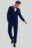 Marinblå 3-Delat One Button Slim Fit Kostym Set