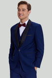 Marinblå 3-Delat One Button Slim Fit Kostym Set