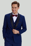 Marinblå 3-Delat One Button Slim Fit Kostym Set