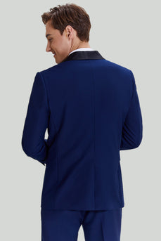Marinblå 3-Delat One Button Slim Fit Kostym Set