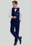 Marinblå 3-Delat One Button Slim Fit Kostym Set