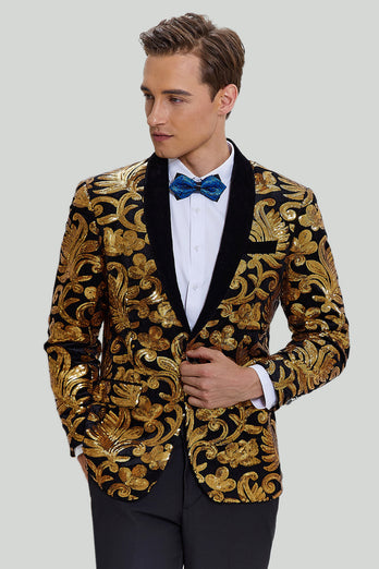 Blazer Slim Fit Solid One Button Business Gold Suit Jacket