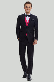 Svart Rosa 2-Delat Skårat Lapel Kostym Herr