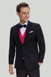 Svart Rosa 2-Delat Skårat Lapel Kostym Herr