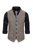 Brun Tweed Enkelknäppt Hakad Kappa Kostymväst Herr