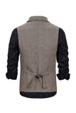 Brun Tweed Enkelknäppt Hakad Kappa Kostymväst Herr