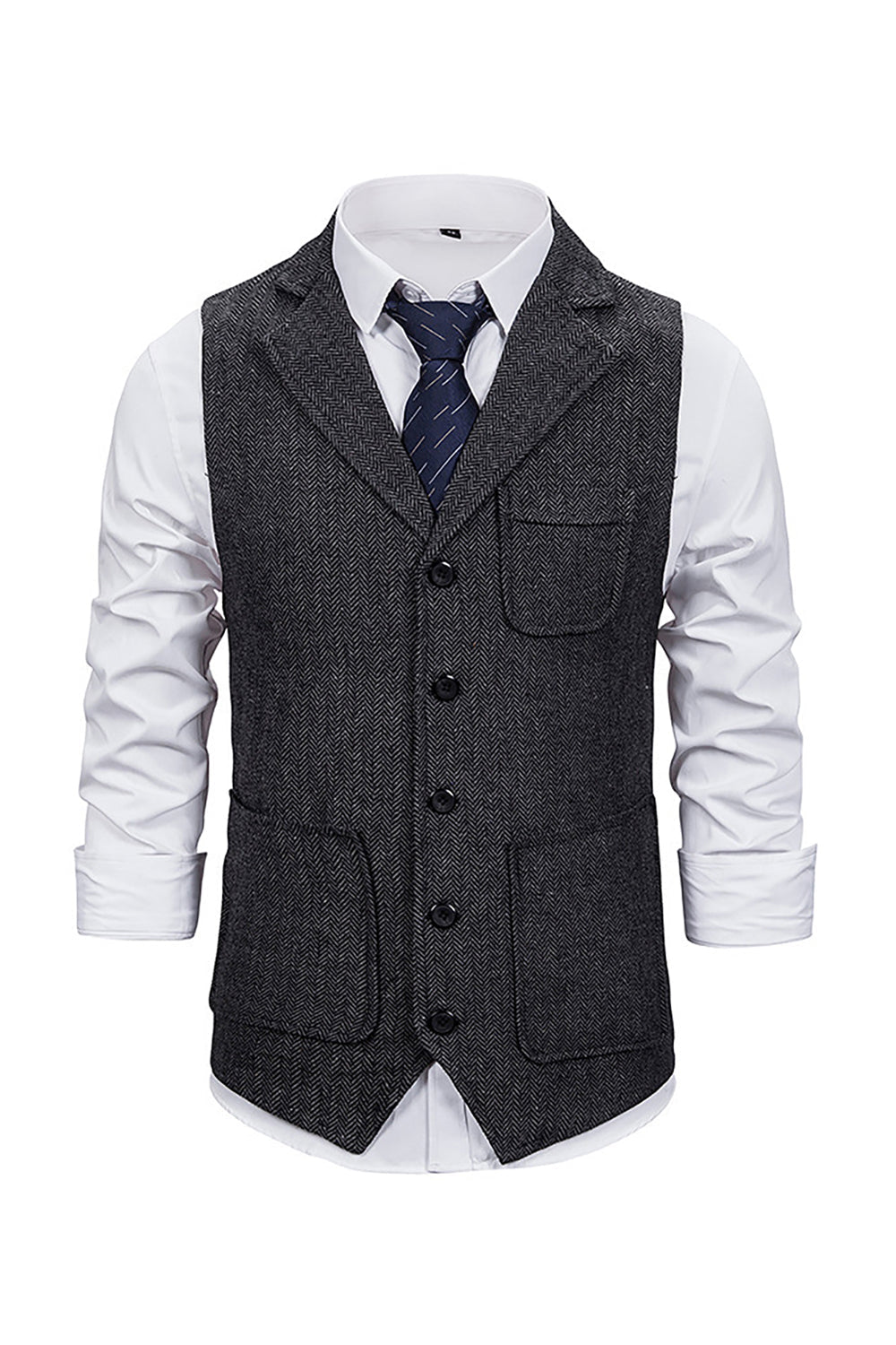 Brun Tweed Enkelknäppt Hakad Kappa Kostymväst Herr