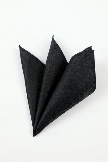 Svart Jacquard 5-delad tillbehörssats för män och fluga Pocket Square Flower Lapel Pin Tie Clip