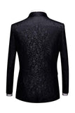 Svart Jacquard Sjal Lapel 2 Stycken Kostym Herr