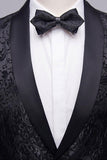 Svart Jacquard Sjal Lapel 2 Stycken Kostym Herr