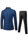 Svart Jacquard Sjal Lapel 2 Stycken Kostym Herr