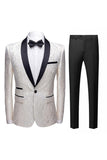 Svart Jacquard Sjal Lapel 2 Stycken Kostym Herr