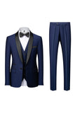 Grå Sjal Lapel 3 Stycken Kostym Herr