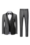 Grå Sjal Lapel 3 Stycken Kostym Herr