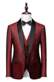 Svart Sjal Lapel Jacquard 3 Stycken Kostym Herr