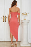 Av Axeln Sunset Bodycon Cocktail Klänning med Volanger