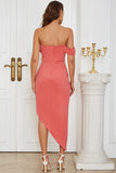 Av Axeln Sunset Bodycon Cocktail Klänning med Volanger